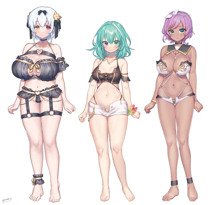・うちの子達のイラスト海だ!! 水着だ!!折角なのでと素材採取するティル。サンオイル塗ってくれるアリシア。からかいに来るアルマナ。皆かわいいやったー!※無断転載・無断利用お断り※イラストはコミッションとして制作を依頼したものです※霧崎秀征先生に描いていただきました!! 