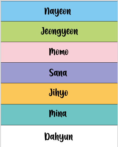 TWICE's members official colors