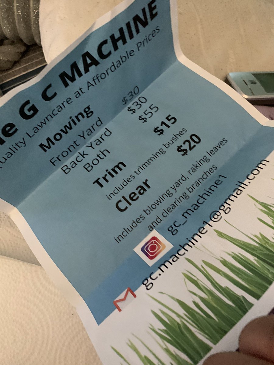 theonlytrinn's tweet photo. This flyer was on my mailbox a few days ago, and I usually don’t pay attention to these but I found out he’s an 8th grader trying to make some $$$ by cutting grass in our neighborhood!! https://t.co/31jEA5gX6H