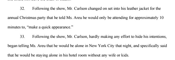 Here are the relevant portions from Areu's lawsuit where she claims her last appearance was before the Christmas Party
