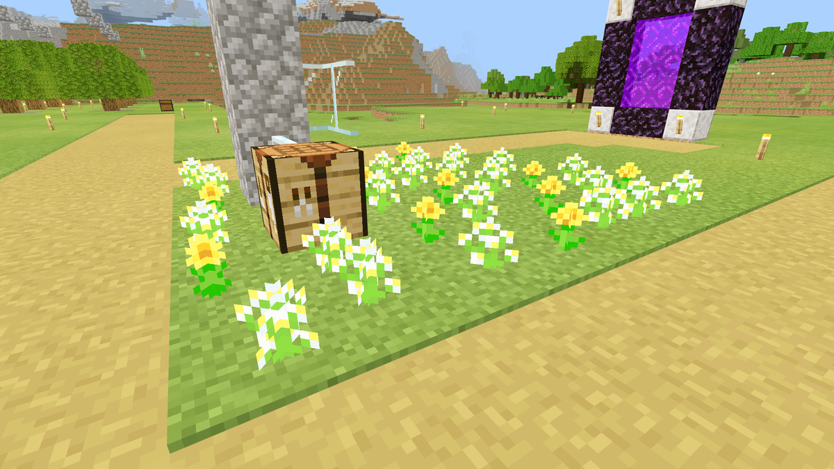 タケピー 木材建築勢 作業厨 プライベートワールドでその辺の花バイオームから取ってきた花を拠点近くに添えたらいい感じになった チューリップって綺麗ですね マイクラ Minecraft マイクラ統合版 Minecraftbe版 花 チューリップ