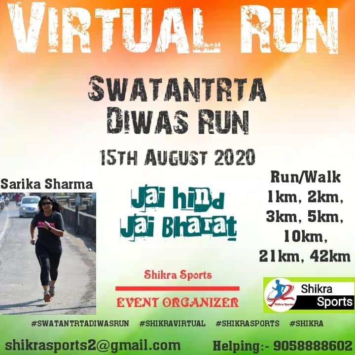 sarikac77's tweet photo. Swatantrta Diwas RUN / WALK
Letβs join together in celebrating Swatantrta Diwas with a Run / Walk.
Registration Link:- https://t.co/N3ebQi3YkH
#ShikraSports
#ShikraVirtual
#swatantrtadiwasrun
#chemburchapters
#fitindiamovement
#fitindia
@ChemburChapters https://t.co/FBRVKkDK62