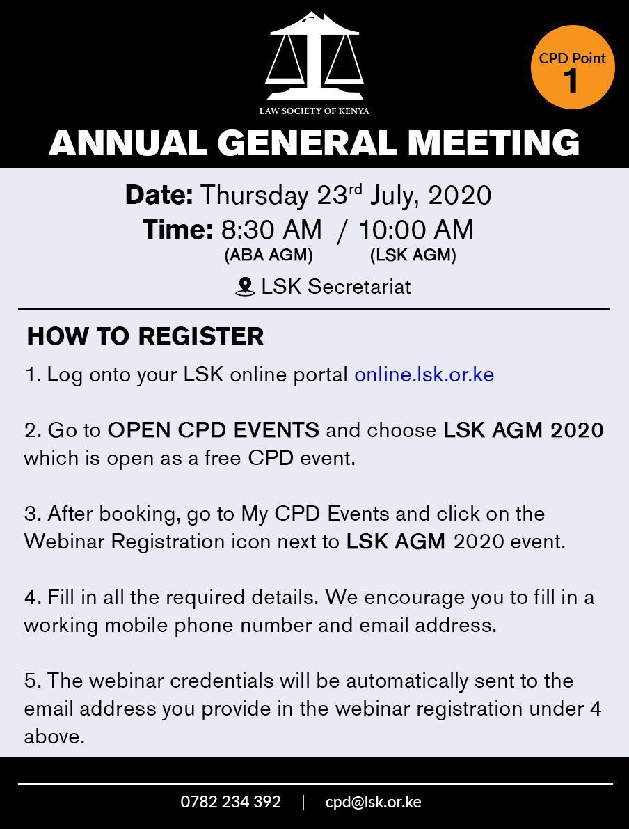 Eric theuri (@etadv) on Twitter photo Register to attend the upcoming LSK AGM <a href="/lsk_nbi/">Law Society of Kenya -Nairobi Branch</a> <a href="/NelsonHavi/">Nelson Havi Ndung’u</a> <a href="/CaucusLsk/">LSK Branch Chairs Caucus</a> <a href="/lawsocietykenya/">Law Society of Kenya</a> Register to attend the upcoming LSK AGM <a href="/lsk_nbi/">Law Society of Kenya -Nairobi Branch</a> <a href="/NelsonHavi/">Nelson Havi Ndung’u</a> <a href="/CaucusLsk/">LSK Branch Chairs Caucus</a> <a href="/lawsocietykenya/">Law Society of Kenya</a>