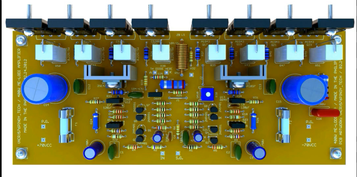 pinoytronics's tweet photo. 400W MeLody Amplifier (with basic formula for each stage)
#PCB #electronics #design #student 
https://t.co/FaeOotkI4V https://t.co/8viBaU2chU