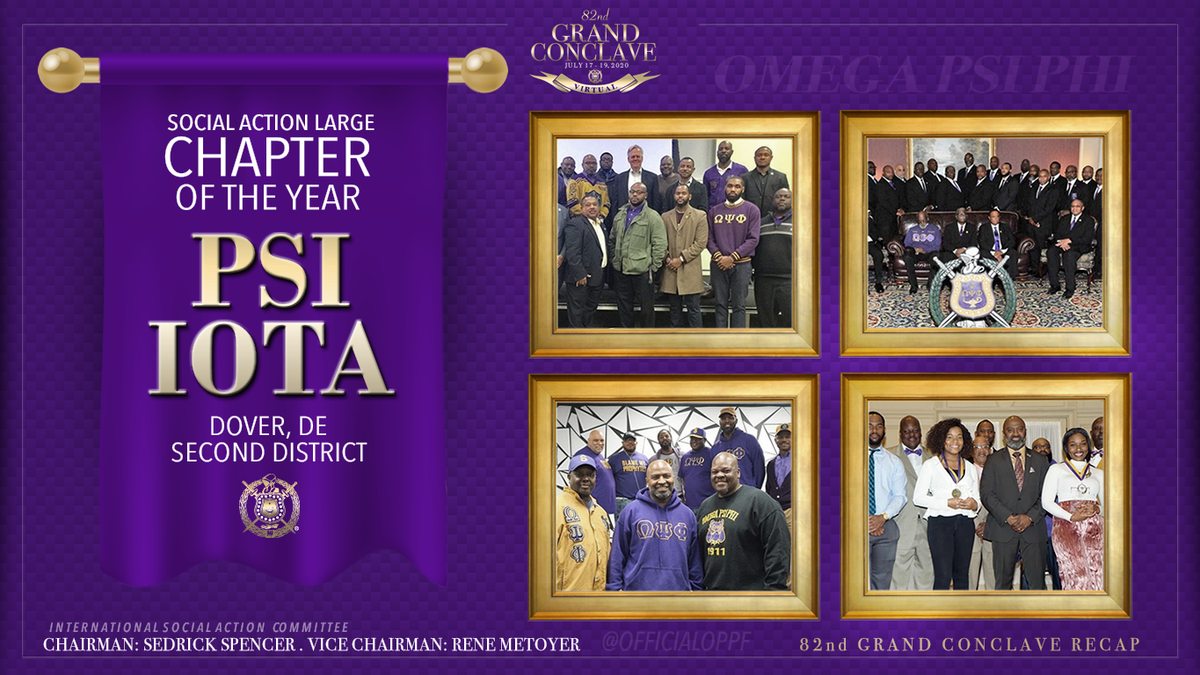 OfficialOPPF's tweet photo. Psi Iota Chapter was named the International Social Action Large Chapter of the Year at the #82GrandConclave. Thank you for your service in the Dover, Delaware community. #2ndDistrict #OmegaPsiPhi https://t.co/HNdDUYTPHF