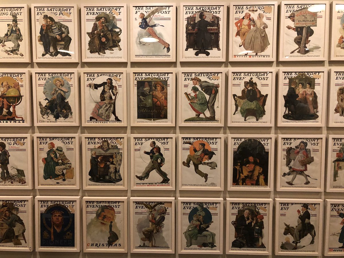 Rockwell began illustrating covers for the Saturday Evening Post in 1916, and the basement of the museum displays all 323 covers he did over the next several decades.