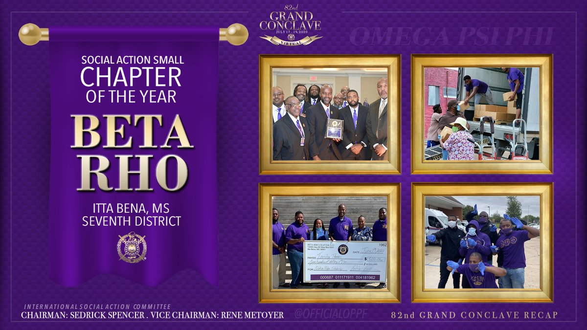 OfficialOPPF's tweet photo. Beta Rho Chapter was named the International Social Action Small Chapter of the Year at the #82GrandConclave. Thank you for your service in the Itta Bena, Mississippi community. #7thDistrict #OmegaPsiPhi https://t.co/mOYlyT3Oxb