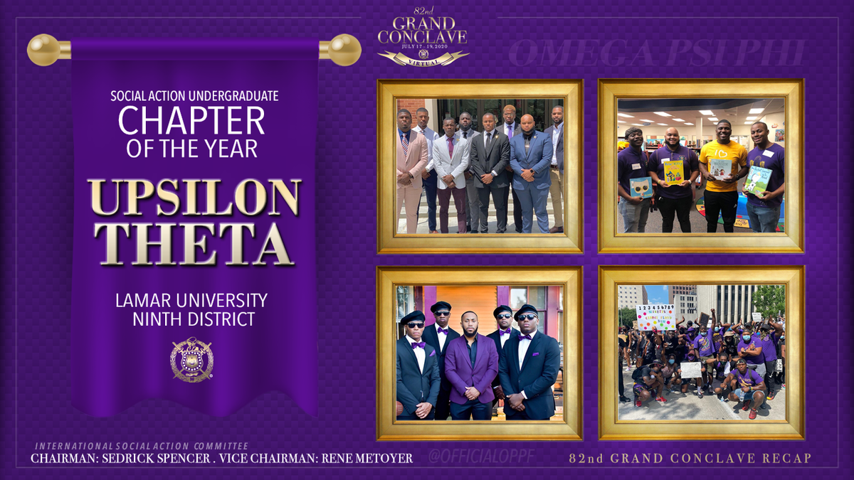 OfficialOPPF's tweet photo. Upsilon Theta Chapter was named the International Social Action Undergraduate Chapter of the Year at the #82GrandConclave! Thank you for your service in the @LamarUniversity community. @MIGHTY9TH #OmegaPsiPhi https://t.co/pQAiP9Ctl4