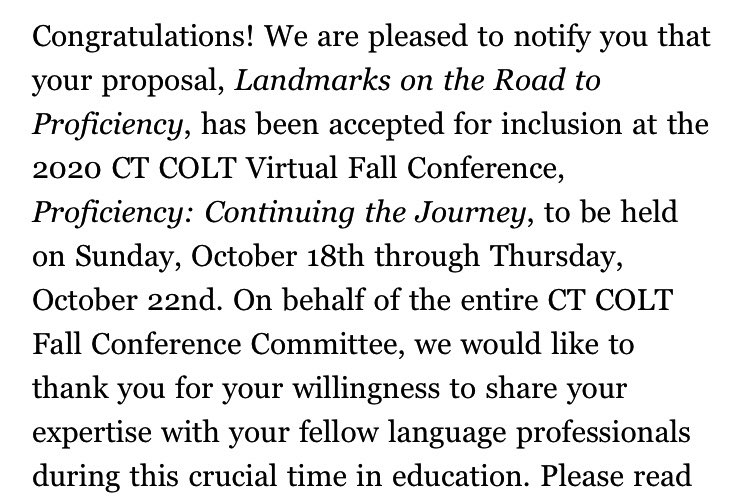 NCPSWL's tweet photo. So excited to be selected to present at @CT_COLT fall conference! #ncpsfles is going on the road!! #langchat #earlylang @isobelowen3 https://t.co/moL96gcx9H