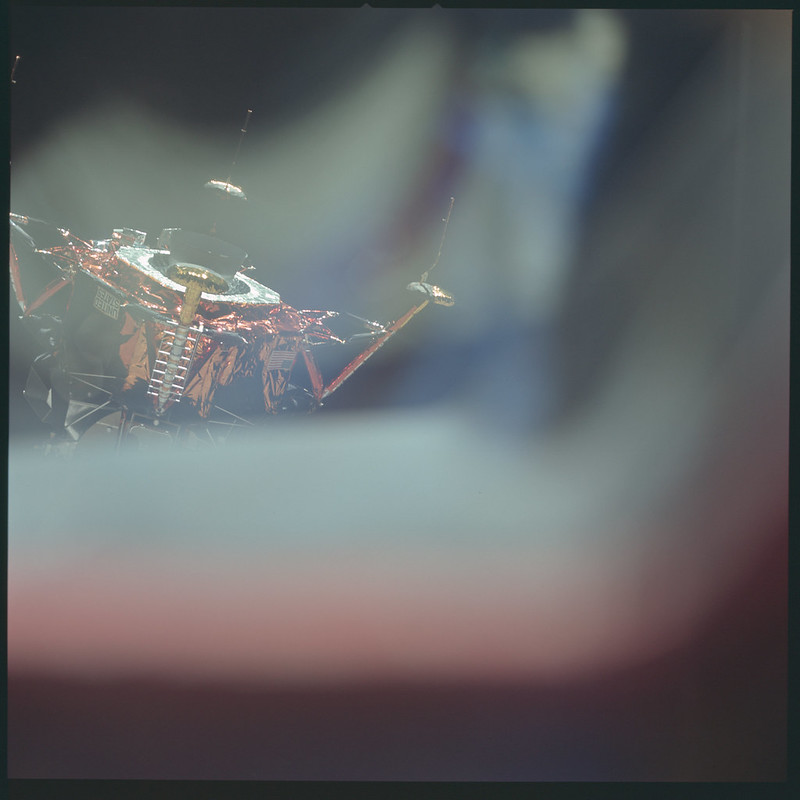 The Eagle upsidedown (relative to Mike Collins taking the pic in the CSM) after separation and before landing on the Moon. Yeah, it's not the best shot, but you guys know I have a thing for imperfect framing and windowsils. Makes them feel human and real!  #Apollo11