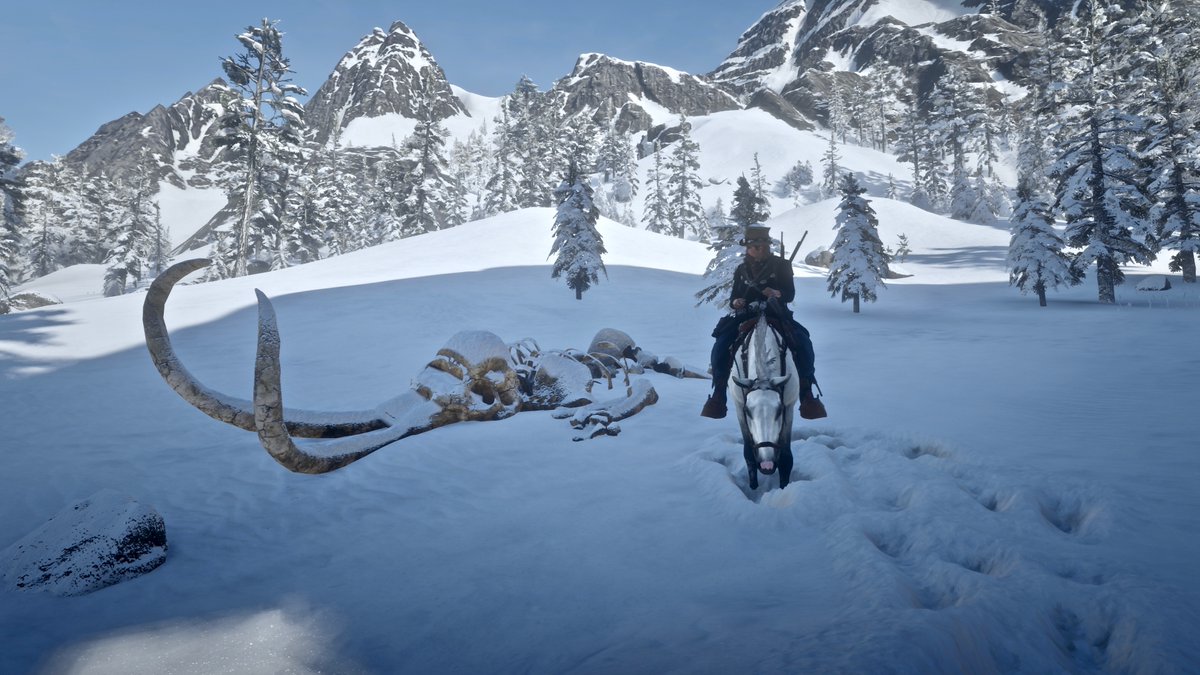 Candysseus's tweet photo. If you head up to the snow, 
keep a look out between 

DEADBOOT CREEK &amp; SPIDER GORGE 

for a mammoth find.

#MissCandyLicious 🍭 #Epimenides299 
📸 #SweetAsPhotos #NoFilters  
#RedDeadOnline #RedDeadScenes https://t.co/iysAVaC75H
