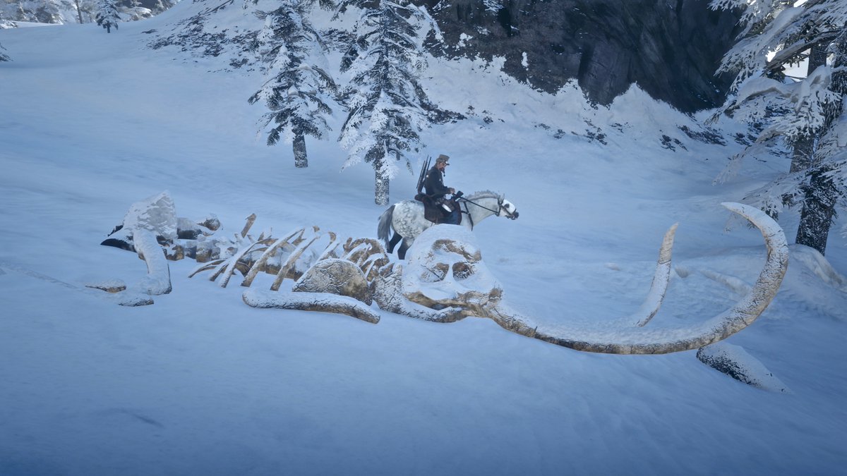 Candysseus's tweet photo. If you head up to the snow, 
keep a look out between 

DEADBOOT CREEK &amp; SPIDER GORGE 

for a mammoth find.

#MissCandyLicious 🍭 #Epimenides299 
📸 #SweetAsPhotos #NoFilters  
#RedDeadOnline #RedDeadScenes https://t.co/iysAVaC75H