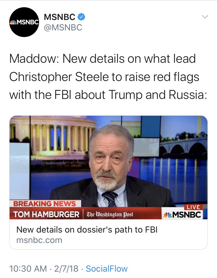 More from  @MSNBC, including having the cofounder of Fusion GPS on to very believably speak to the impeachable standards of Fusion. (2/2)