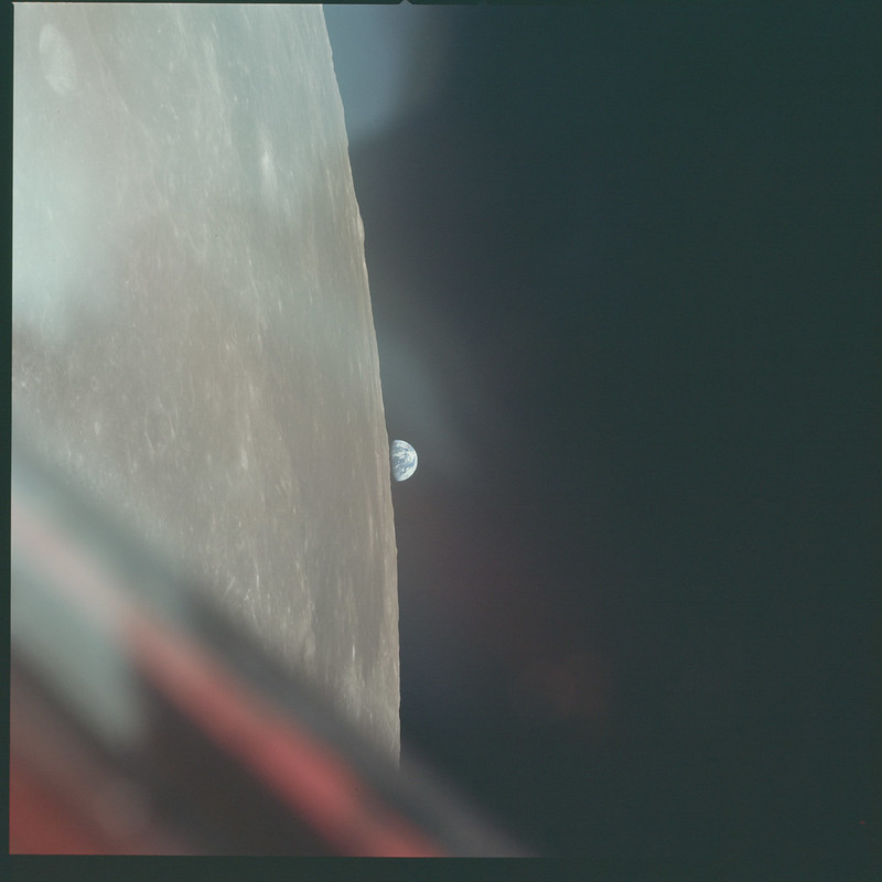 Earthrise from  #Apollo11! Judging by where this is in the magazine, this is a shot  @AstroMCollins took from the CSM just after separation with the Lunar Module.