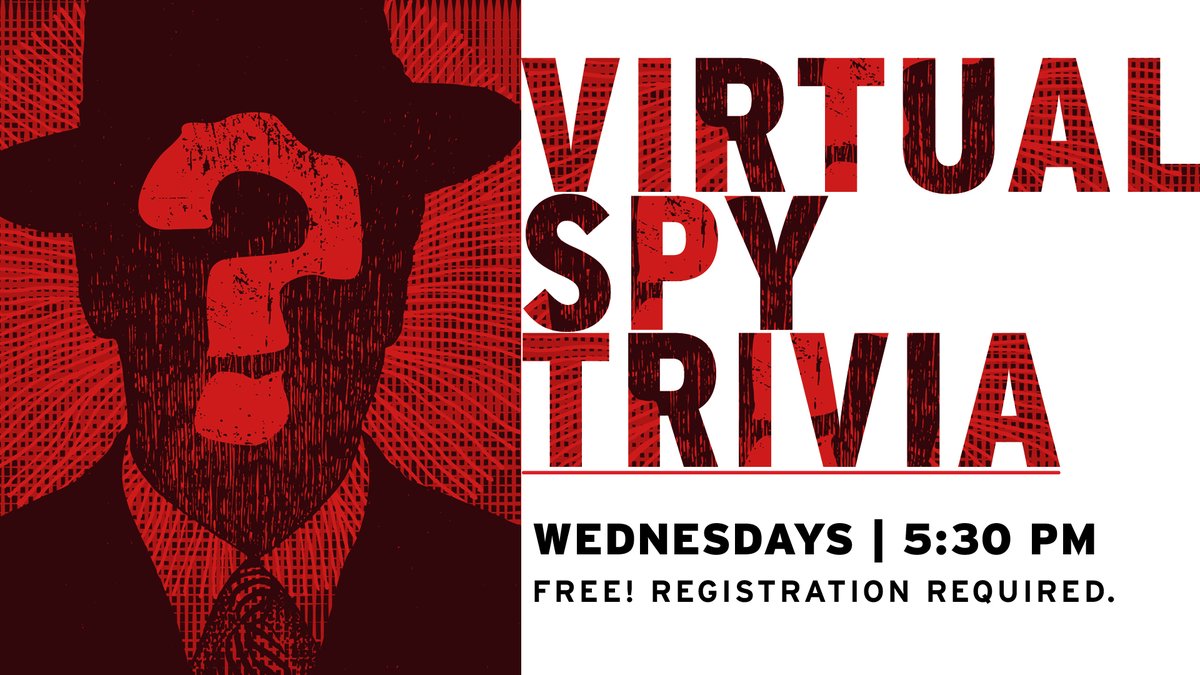 IntlSpyMuseum's tweet photo. Test your spy knowledge with a virtual #trivia game this Wednesday, July 22 as we bring you a live scored game and see if you have all the Spy Knowledge to be the best Trivia Agent out there!  

Register: https://t.co/AXtuWrpMQT #SpyTrivia https://t.co/eegS9r3x7L