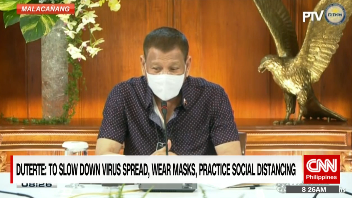 Duterte: It's very hard to impose itong paglabas ng tao. Even itong wearing of the mask. I hate to arrest people for mere violation of that rule. Ang problema kailangan ng cooperation. The mayors have to do more