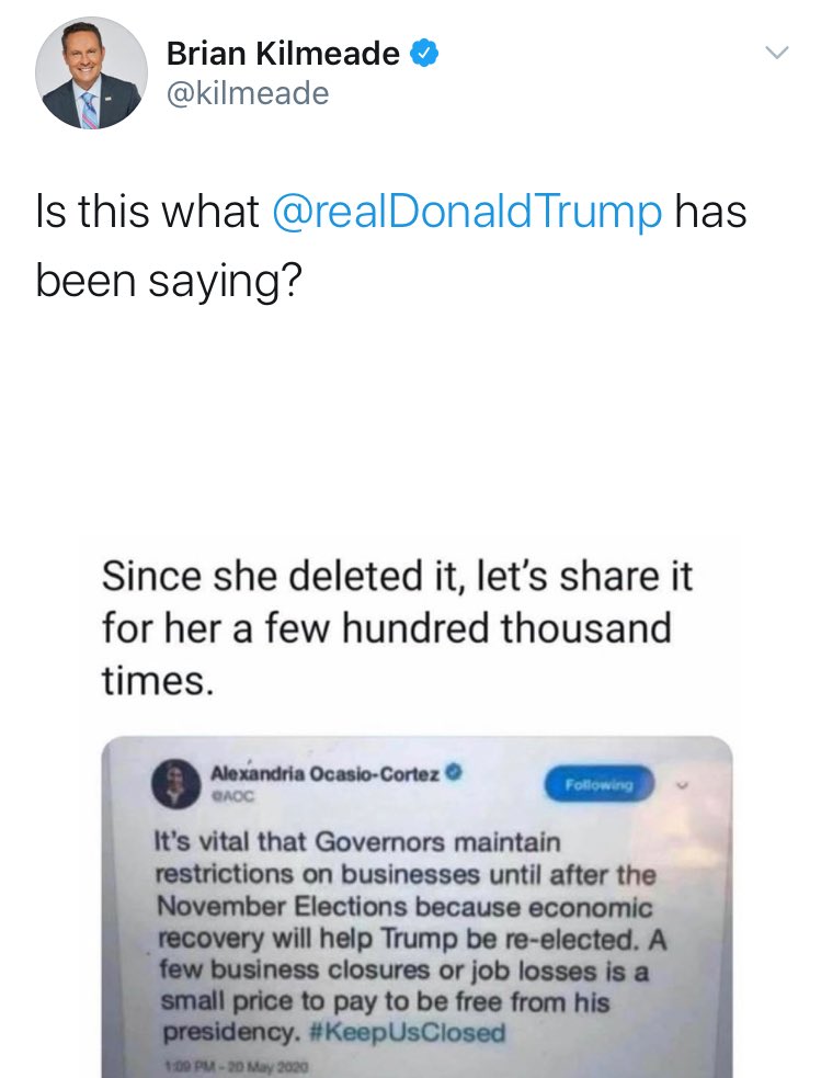 Here’s Brian Kilmeade — the dumbest man on television, whose Fox News show is nonetheless appointment viewing for the president — sharing a fake  @AOC tweet a few minutes ago.  https://www.google.com/amp/s/amp.usatoday.com/amp/5352149002