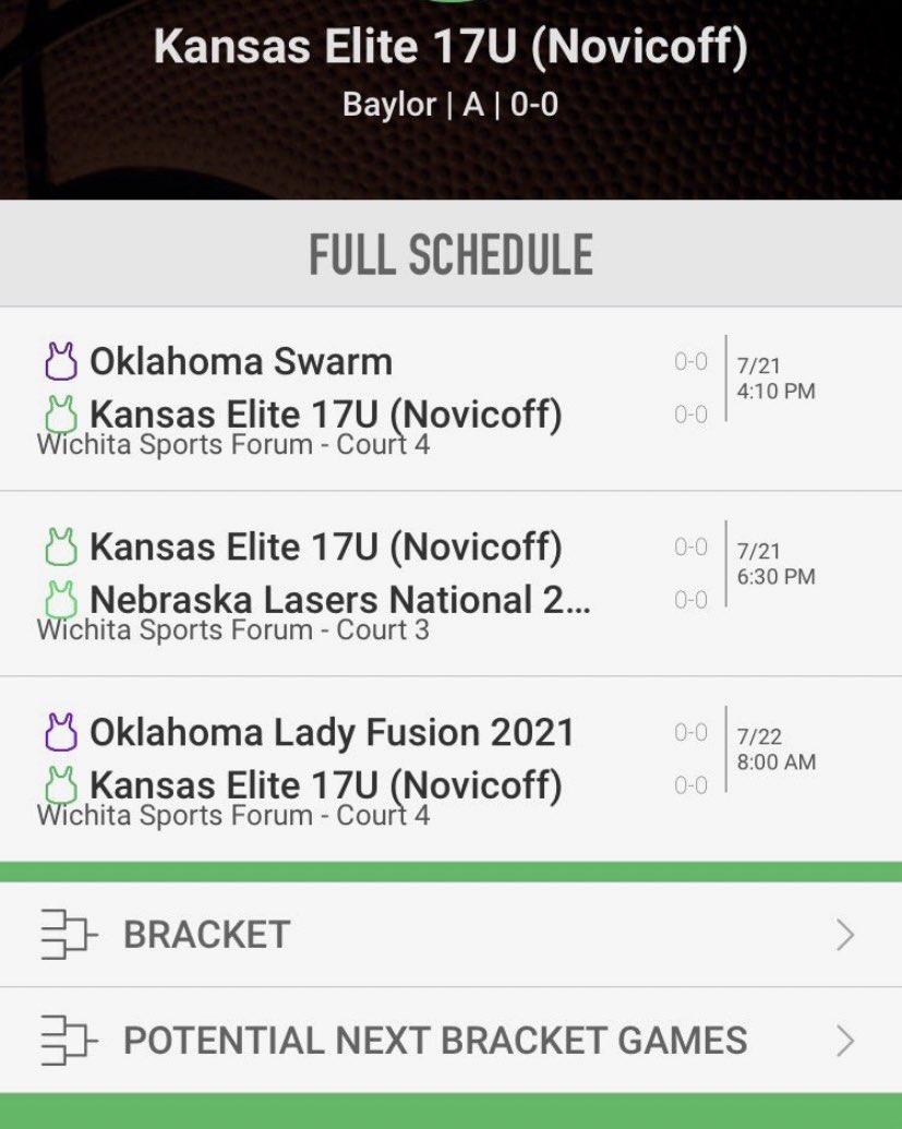 Here’s our schedule this week! I’m #24. So excited to be on the court for tournament #2 in Wichita with our team!