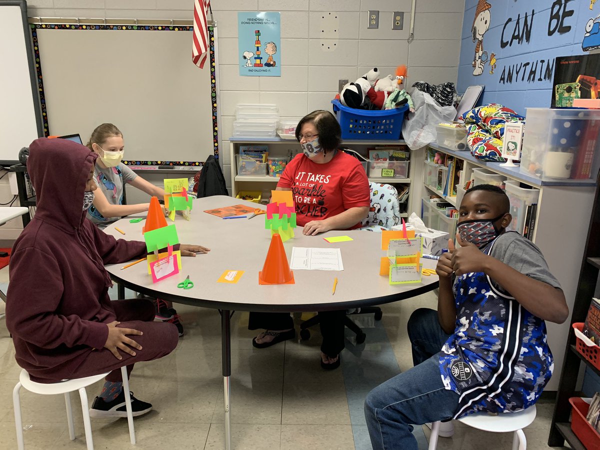 Face to face with students today for the first time since March. 😃 During D5s Academic Recovery Camp, we practiced Covid-19 safety protocols as we shared our thoughts and feelings about the pandemic; we built a Covid-19 tower!