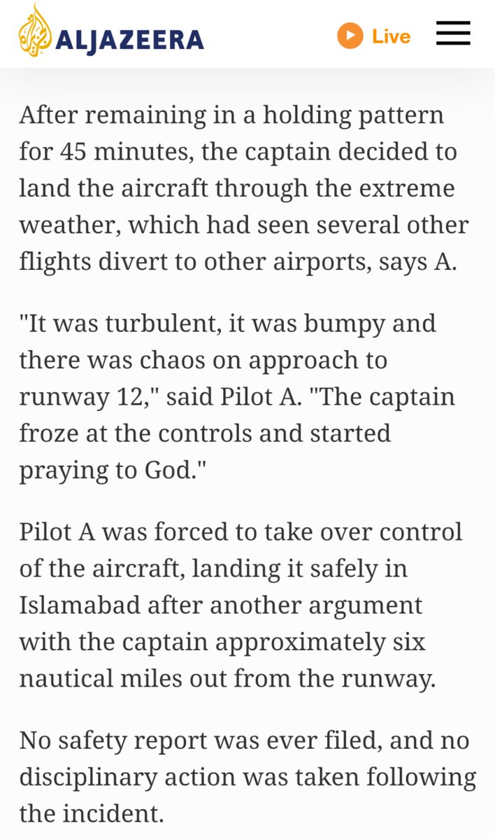 Pilot A: "It was turbulent, it was bumpy and there was chaos on approach to runway 12. The captain froze at the controls and started praying to God."  #DeadlySkies  #PIA  #CAA