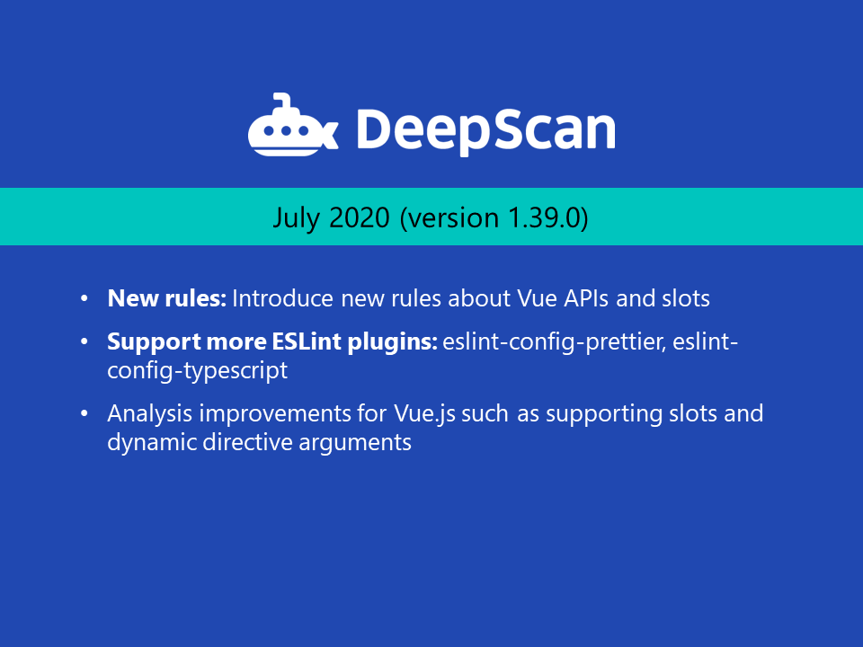 deepscan_io's tweet image. #DeepScan has published its new release! uh.. actually releases. Sorry for we missed posting a few updates recently. We are always doing our job as you are even in this pandemic situation.
Read the release details at deepscan.io/docs/updates/2…
#JavaScript #TypeScript #Vue #React