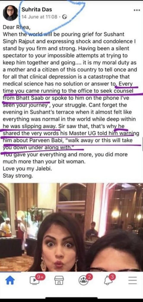tannU240's tweet photo. Rhea's mother posted on June 14,at 11:08AM abt Sushant's demise. Rhea  would have come to know about his demise at 11: 08 or before. And then She posted a picture at 12:44 PM the same day. Isn't it weird??? @ishkarnBHANDARI @Swamy39 

#WorldSeekingJusticeForSSR #SushantTruthNow https://t.co/0FVRvZUjI2