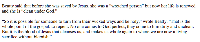 36. Beatty’s views on how Jesus can cleansed her.