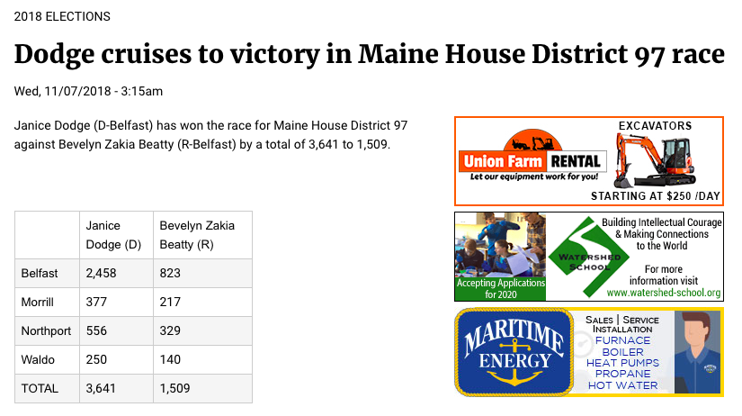 38. Beatty missed the deadline to have her name removed from the ballot and lost to Janice Dodge (Democrat).  https://archive.vn/2gQ7s  https://www.penbaypilot.com/article/dodge-cruises-victory-maine-house-district-97-race/110104
