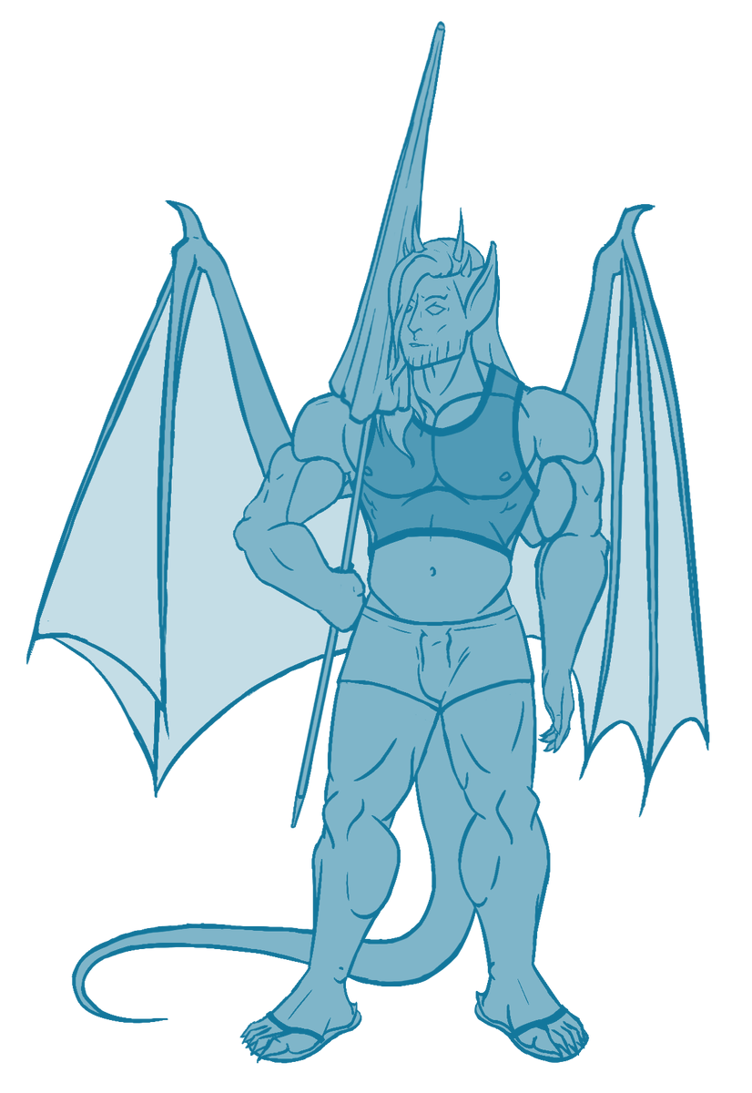 So I decided to take a short break from Art Fight and draw some of my demon OC's spending a day at the beach, and I just finished the lineart for my incubus, Rethiel. This was partially inspired because I never draw modern clothes, but I thought he'd look good in a crop top.