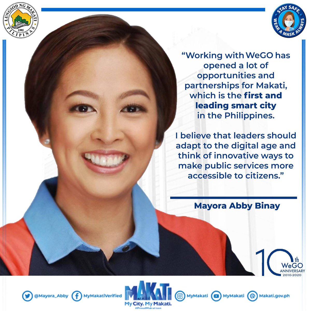 WeGovOrg's tweet photo. Thank you, Mayor Binay!
We are proud of having #Makati as our Executive Vice President City and look forward to creating a #smart and #sustainable future for Makatizens together in the years to come.
@Mayora_Abby #mymakati #Philippines #wego10 #wegomembers https://t.co/ihcVcpXWjh