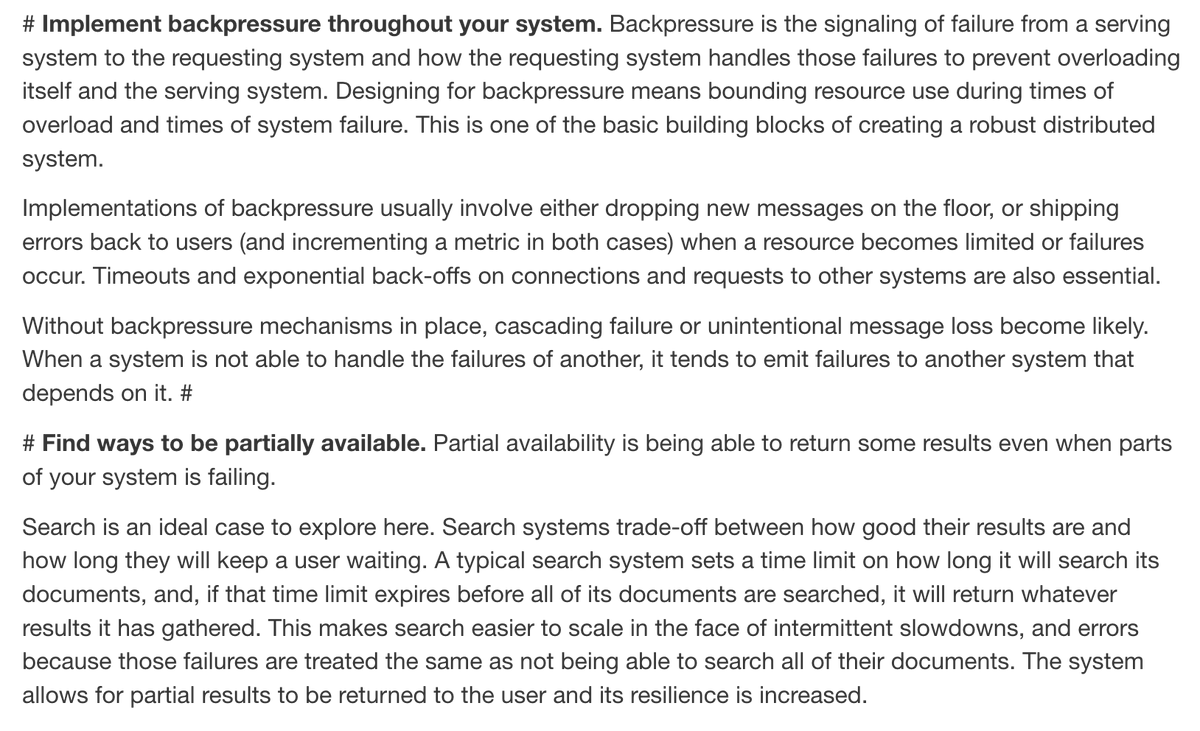 "Notes on distributed systems for young bloods" by  @jmhodges is an amazing set of guardrails for doing reasonable things with distributed systems. Many points would individually qualify for this list if they were their own article. Hard to pick excerpts!  https://www.somethingsimilar.com/2013/01/14/notes-on-distributed-systems-for-young-bloods/