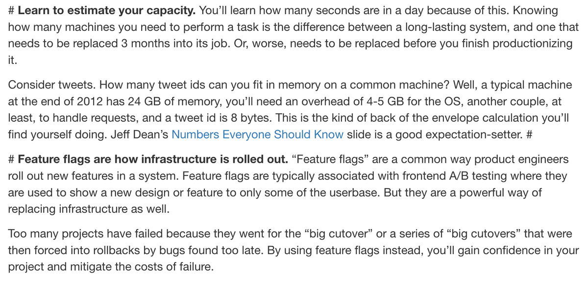 "Notes on distributed systems for young bloods" by  @jmhodges is an amazing set of guardrails for doing reasonable things with distributed systems. Many points would individually qualify for this list if they were their own article. Hard to pick excerpts!  https://www.somethingsimilar.com/2013/01/14/notes-on-distributed-systems-for-young-bloods/
