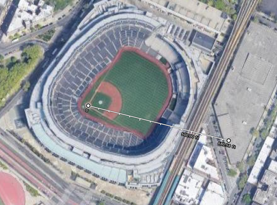 BryanHoch's tweet photo. If Mike Ford *did* hit a 680-foot homer, here's where it would have landed: https://t.co/iUGBjihFws