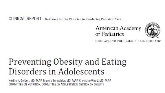 Another review from  @AmerAcadPeds in 2016 showed dieting w/ the intent of weight loss was the  #1️⃣ risk factor for developing an eating disorder as well as predictive of weight gain.In fact a normal BMI 9th grade girl who diets is more likely to be overweight by 12th grade. 