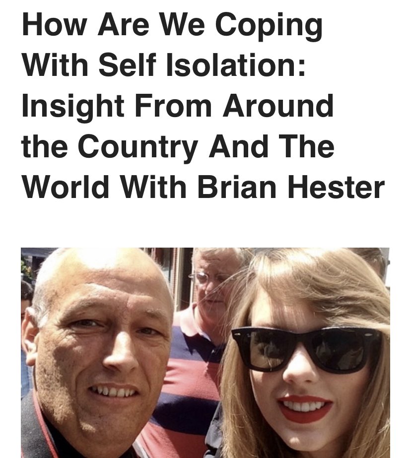MaggieRedstone's tweet photo. the article includes a picture of @BrianHester7 and @taylorswift13 that he took when he met her in times square, as well as his answer to how he was coping with the pandemic: “Family and Taylor Swift. Listen to Taylor all day, every day. She is the best.” https://t.co/SXflRBG1QS
