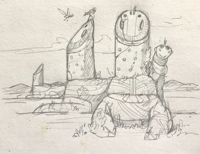 Some quick doodles from this morning. Ancient whistling statues and a tasty fungus-plant symbiote. 