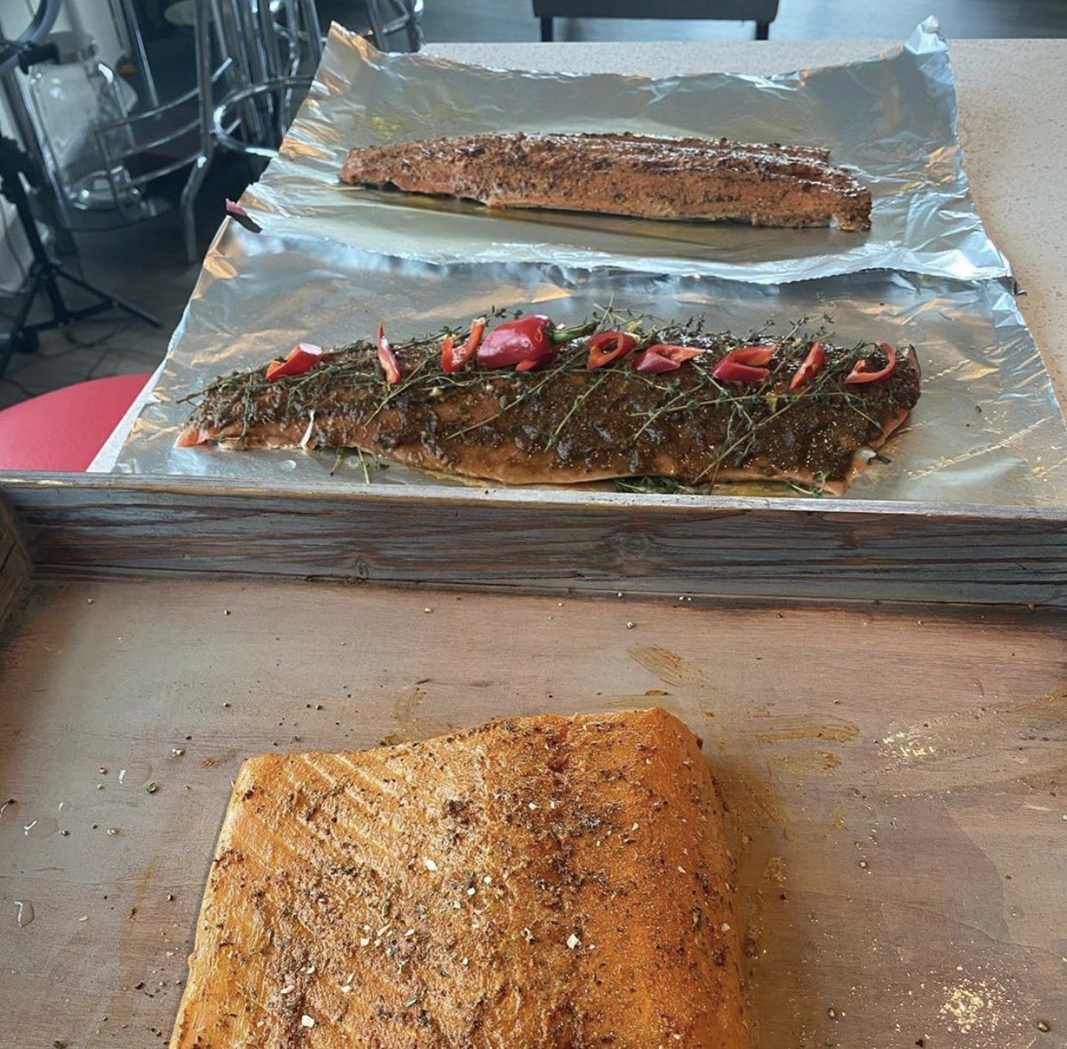 OsuNathan's tweet photo. Tres Salmon: Black Garlic Coffee, Jerk, and Smoked Paprika Old Bay.

#eatclean  #foodie #foodporn #foodstagram #food #winelover #home #cook #foodphotography #eat #fish #london #seattle #foodblogger #blogger #cheflife #kitchen #wine #redwine #seafood #recipes  @FoodNetwork https://t.co/E6VPOMLJGJ