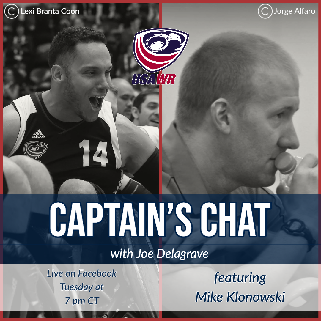 Captain's Chat is back tomorrow but at a slightly later time. Join @joedelagrave and @usqra coach Mike Klonowski at 7 p.m. CT on our Facebook page for an in-depth discussion on all things wheelchair rugby!
#CaptainsChat #USAWR #WheelchairRugby #USQRA
<a href="/chiwcrugby/">ChicagoWCRugby</a>