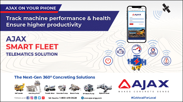 Track the health of your AJAX machines to ensure they are fit at all times! Boost efficiency with AJAX Smart Fleet Telematics Solution
#ProudlyIndian #engineefficiency #telematics #AJAXmachines #SLCM #roadconstruction #infrastructurebuilding #concretemixers #batchingplants