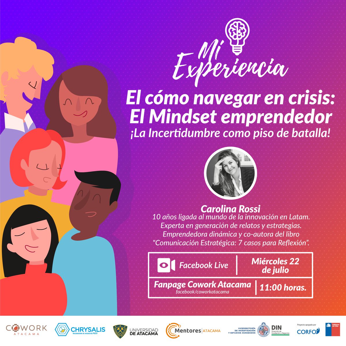 mentoresatacama's tweet photo. Atención Emprendedor@s de #Atacama. Este miércoles a las 11:00 hrs. conéctate al webinar "El Cómo Navegar en Crisis: El Mindset Emprendedor" !La Incertidumbre como Piso de Batalla!, con @Carorossi, por Facebook Live de @coworkatacama.
Inscríbete 👉 https://t.co/SBnp9DjXWQ https://t.co/DQ9NvlbJcx