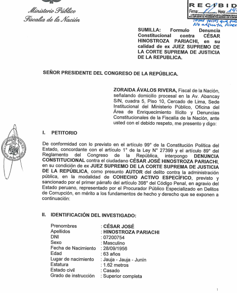 IDL_R's tweet photo. #ÚLTIMO Fiscal de la Nación Zoraida Ávalos presentó denuncia constitucional contra César Hinostroza por pedirle al juez Hugo Velásquez que acelere el proceso de reintegro de remuneraciones homologadas, a cambio de gestionar la contratación de su hermano en la Corte del Callao. https://t.co/X8hPbtVRXF