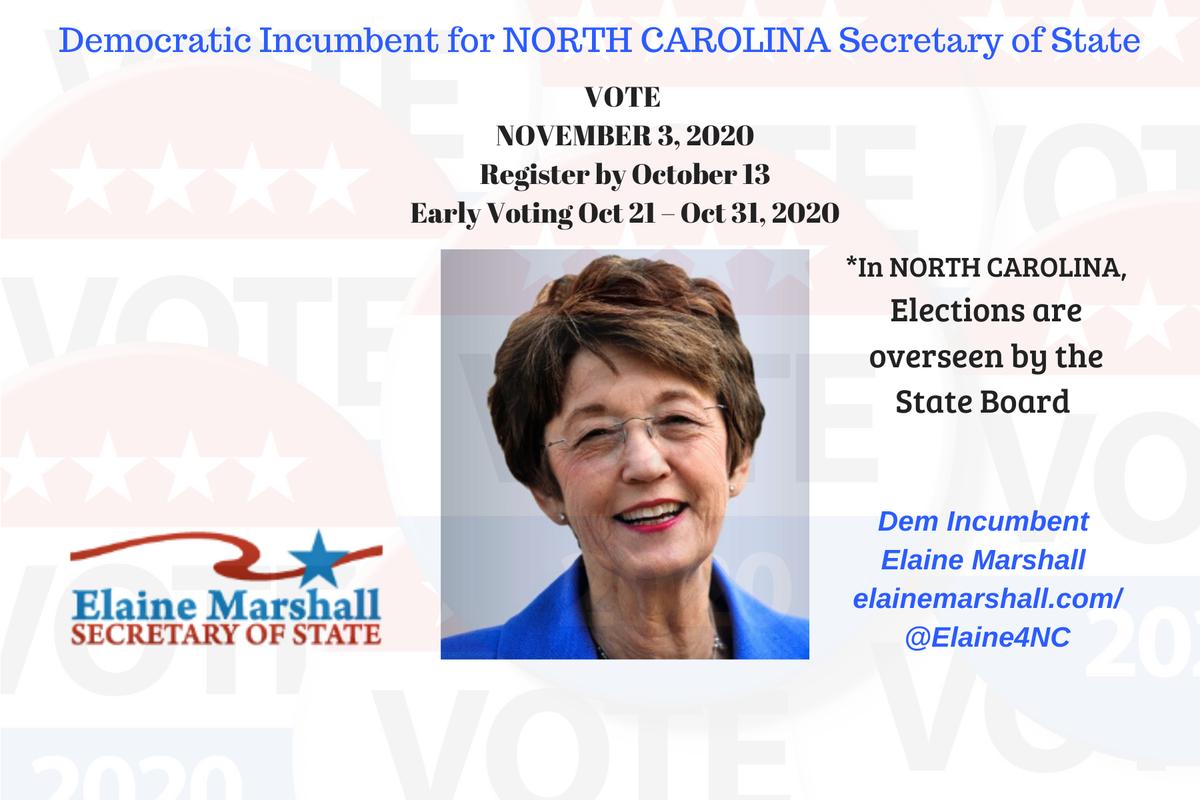 postcards4USA's tweet photo. NORTH CAROLINA #Election2020
Democratic Candidate #NC Secretary of State
Dem Incumbent Elaine Marshall
https://t.co/zxmNBf49p0
@Elaine4NC
VOTE NOVEMBER 3, 2020
Register by October 13
Application here: https://t.co/FDUdfr5Fqw
#SecretariesOfState
#SoSNC
#DemCastNC https://t.co/07iWPIEhEJ
