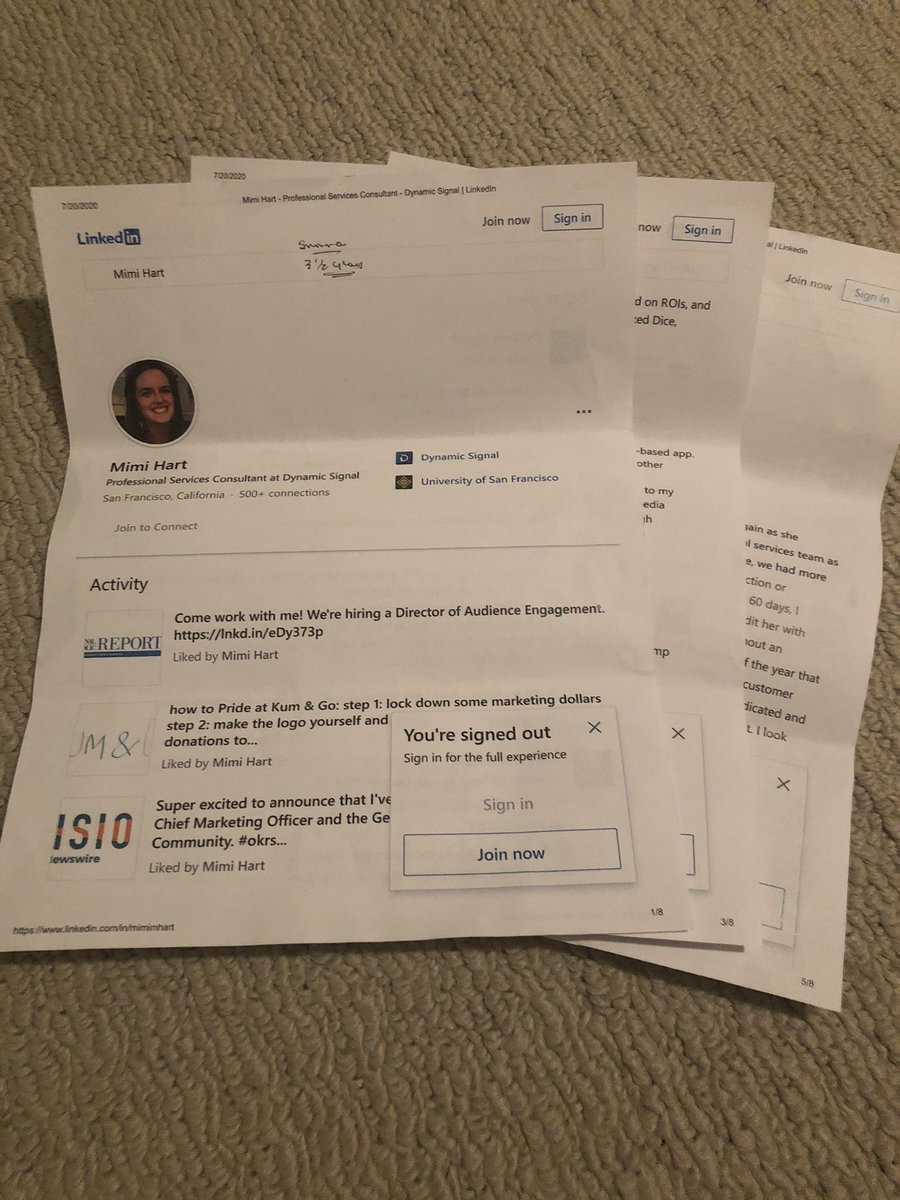 mimi__hart's tweet photo. My grandpa was “researching” me today, found my LinkedIn profile, printed it off, and gave me a copy with his handwritten notes on it 🥺 https://t.co/A15esrEzyd