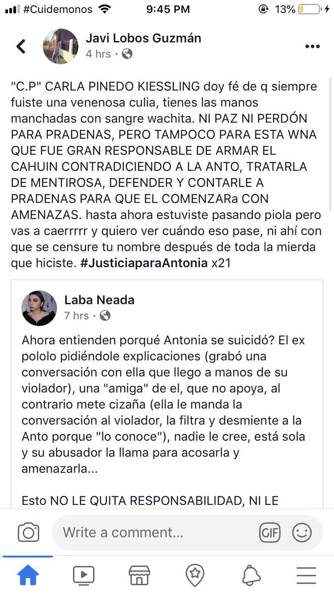 franquiroz's tweet photo. CARLA PINEDO, MIGUEL MOLINA (SU POLOLO Y AMIGO DE PRADENAS) Y EL EX DE ANTONIA SON UNOS MALDITOS CÓMPLICES #JusticiaParaAntonia #MartinPradenasDurrViolador https://t.co/wnPvUxRQRH