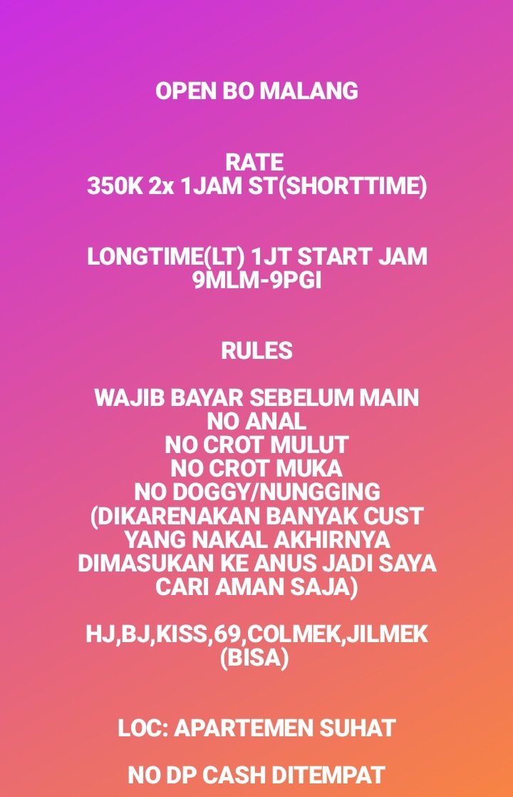 malangavain's tweet photo. OPEN BO INCLD APARTEMEN SUHAT READY JAM 2 CUS WA 089516587232 SLOT GA BANYAK!
#availmalang 
#bomalang
#openmalang
#bbwmalang
#includekamar
#bispakmalang
#openmalang
#morningsexmalang
#openbomalang
#expomalang
#malangbispak https://t.co/gBbFydyX0P