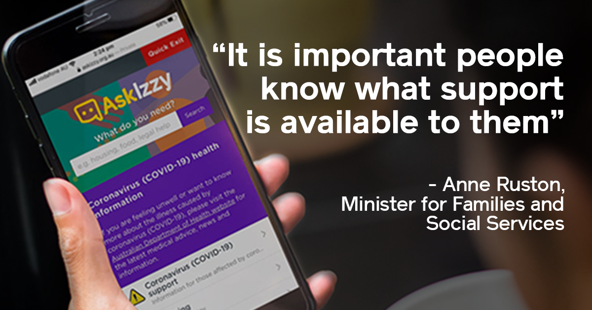Infoxchange's tweet photo. ICYMI ๐ The Australian Government is funding important enhancements to Ask Izzy to help people doing it tough during COVID-19. Catch up on the news here https://t.co/OxwSfnz7vz #askizzyau https://t.co/HNG3WdWtUO