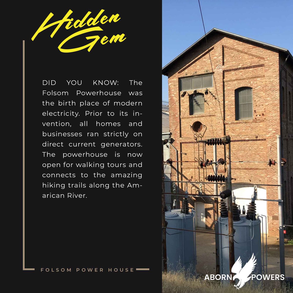 abornpowers1's tweet photo. Who knew that Folsom was such an integral part of the world of modern electricity? Explore this gem and hike the trails alongside the American River.  #Folsom #powerhouse #hiddengems #entertainment #exploresacramento #AbornPowers https://t.co/iKAYc3QMdG