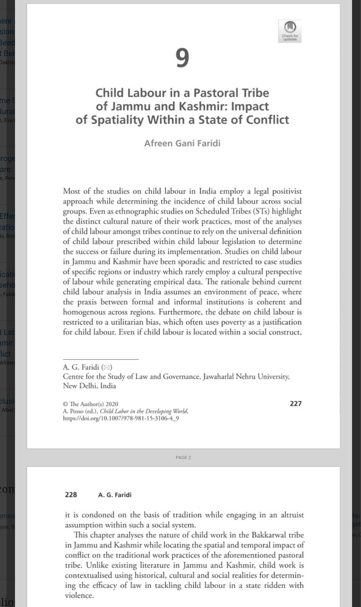 My First Academic Publication!
'Child Labour in a Pastoral Tribe of Jammu and #Kashmir: Impact of Spatiality Within a State of Conflict' in @Palgrave. (Ed.) @PossoAlb
@APEC_Centre_AU
@CriticalDev
@rethinkecon
#AcademicTwitter
#DevelopmentEconomics
#PoliticalEconomy #ChildLabour