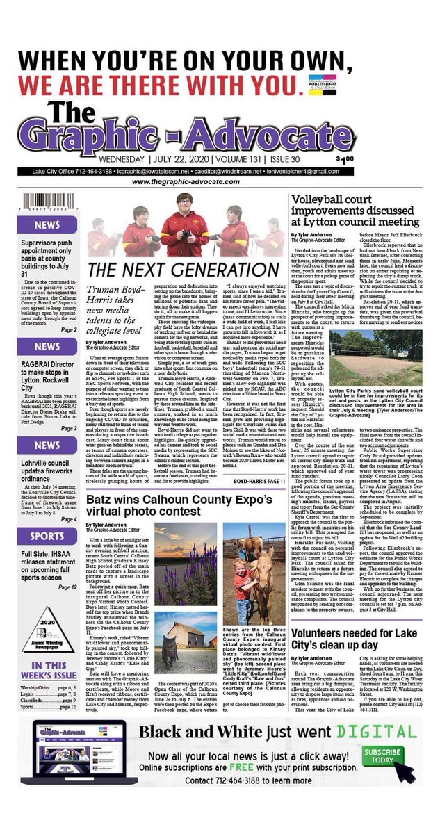 GraphicAdvocate's tweet photo. Here’s a sneak preview of our front page for this week.

This time around, we highlight @trumanbh54 and visited with @S1lkProductions and @ZNeubaum, who praised their friend. We have updates from local leaders, upcoming events, @scc_titans sports and much more.

#LocalJournalism https://t.co/5A3ncpty9A