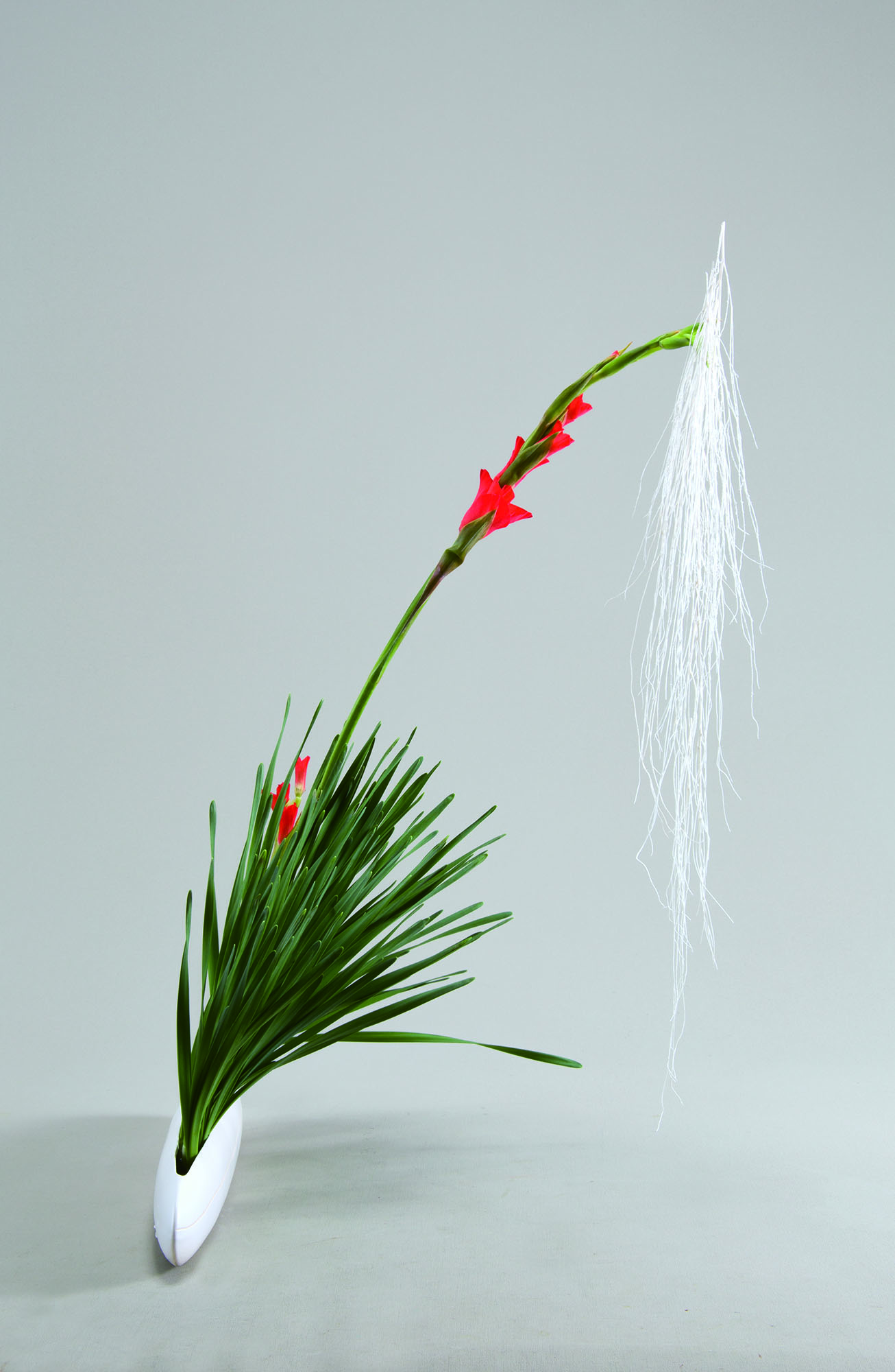 いけばな龍生派 いけ花龍生 年2月号に掲載の 本部自由花一級研究会 取り合わせ より 無審査作品 制作 森山花宮 花材 グラジオラス ラッパ 水仙 葉 漂白ほうき草 掲載誌のご購入 講評文も掲載されています Gt T Co